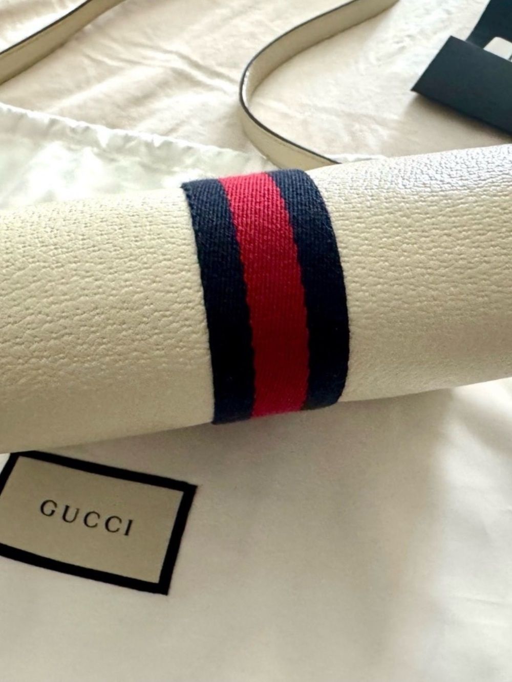 Gucci Cream Pebbled Leather Crossbody with Red and Navy Web - Picture 13 of 13